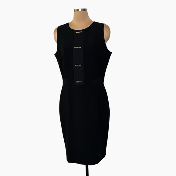 Ann Taylor Factory Dress Size 12 Midi Sheath Black Sleeveless Professional - Picture 1 of 6